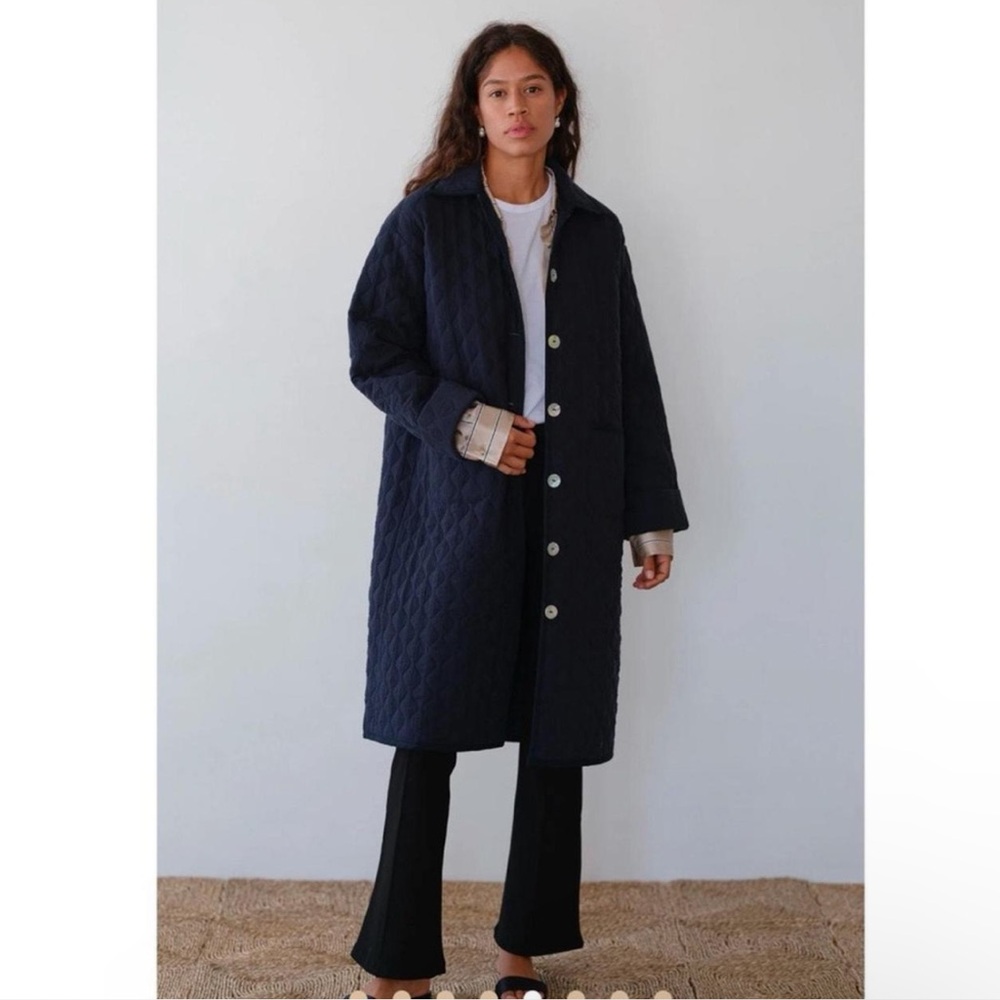 DONNI Quilted Long midi jacket in Navy Blue NEW